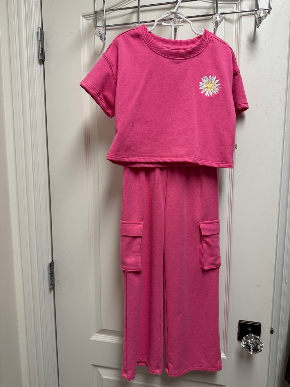 Little Girls Bearpaw Pink Crewneck Short Sleeve Sweatshirt with matching pants